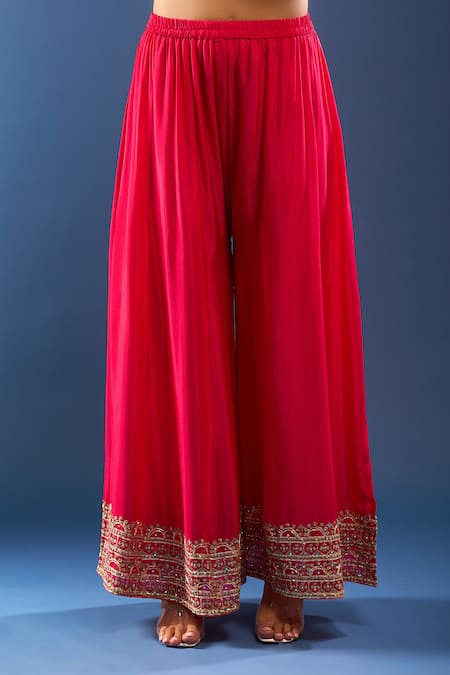 Shop Samyukta Singhania Orange Embroidery, Zari V-neck Paisley Kurta Sharara Set Online at Aza Fashions Shop_Samyukta Singhania_Orange Embroidery, Zari V-neck Paisley Kurta Sharara Set _Online_at_Aza_Fashions