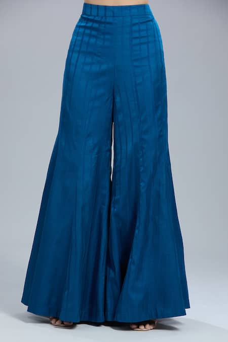 Shop_Samyukta Singhania_Blue Organza Round , Sweetheart Embroidered Cape Palazzo Set _Online_at_Aza_Fashions