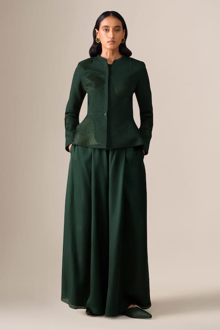 Ampm Valla Quilted Pattern Jacket With Palazzo 