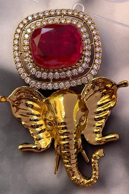 Saga Jewels Kundan Polki Elephant Motif Brooch 