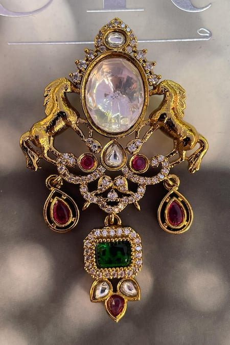Saga Jewels Kundan & Polki Stone Embellished Brooch 