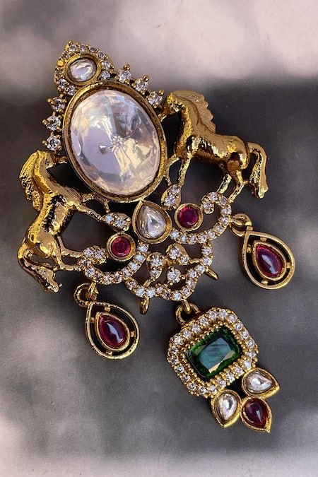 Saga Jewels Kundan & Polki Stone Embellished Brooch 
