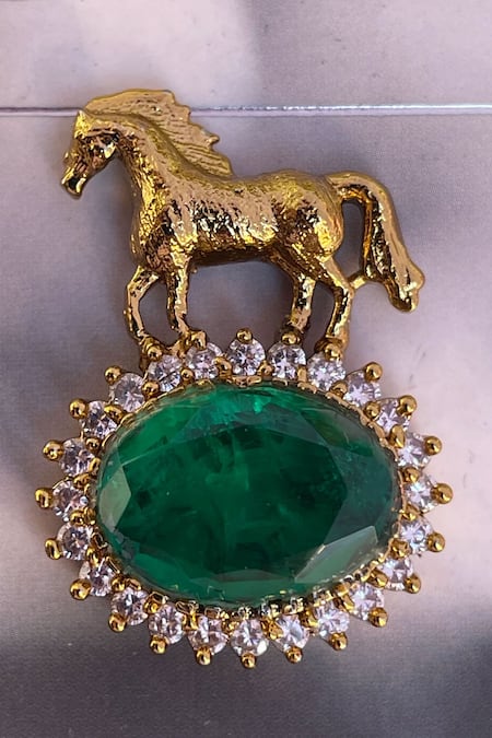 Saga Jewels Horse Motif Oval Emerald Brooch 