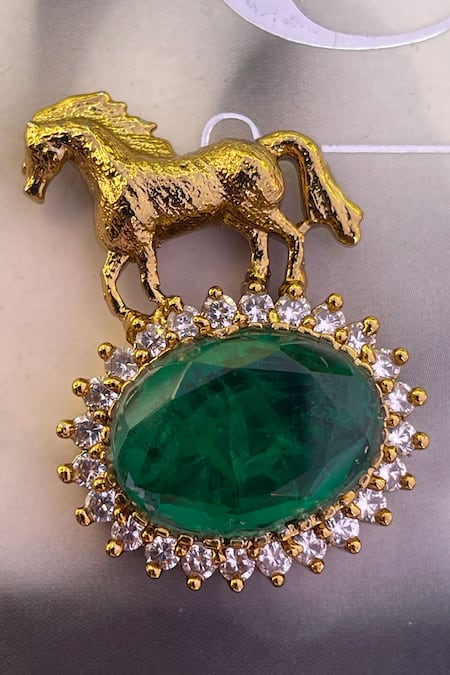 Saga Jewels Horse Motif Oval Emerald Brooch 