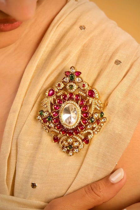 Saga Jewels Polki & Zircon Detailing Brooch 