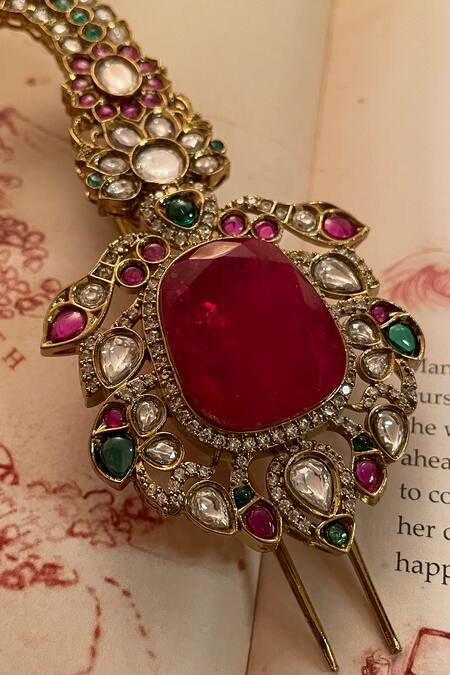 Saga Jewels_Multi Color Ruby And Pearl Kundan Polki Kalangi _Online_at_Aza_Fashions