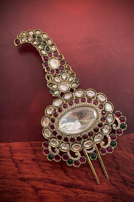 Saga Jewels_White Polki And Kundan Studded Paisley Kalangi _Online_at_Aza_Fashions