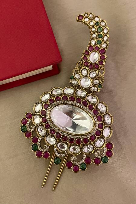 Buy_Saga Jewels_White Polki And Kundan Studded Paisley Kalangi _Online_at_Aza_Fashions