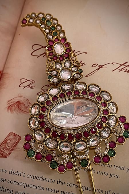 Shop_Saga Jewels_White Polki And Kundan Studded Paisley Kalangi _Online_at_Aza_Fashions