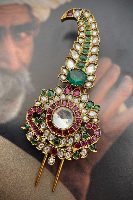 Saga Jewels_Multi Color Polki Drop Emerald Center Kalangi _Online_at_Aza_Fashions