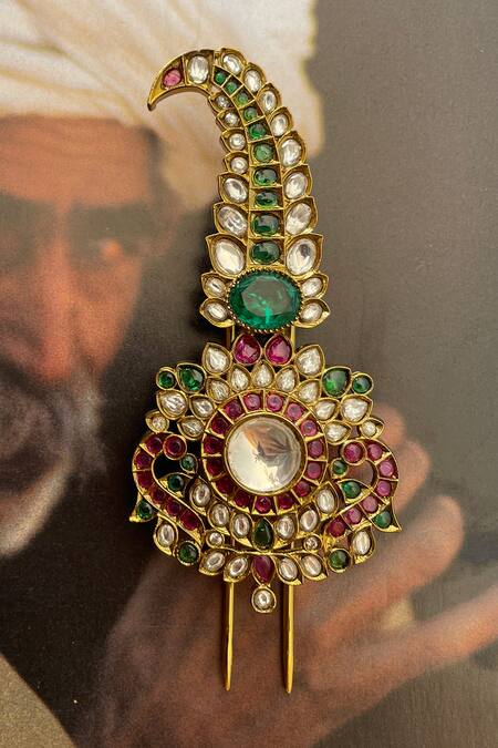 Buy_Saga Jewels_Multi Color Polki Drop Emerald Center Kalangi _Online_at_Aza_Fashions