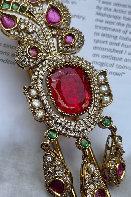 Saga Jewels_Red Stone Embellished Kundan And Polki Kalangi _Online_at_Aza_Fashions