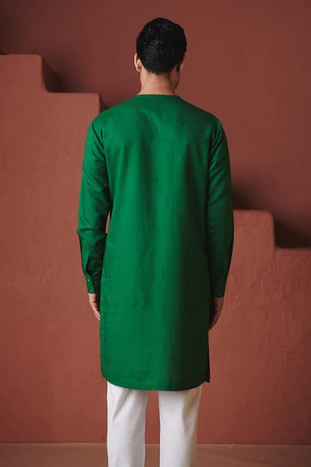 Saphed Paan Cotton Linen Side Panel Kurta Set 