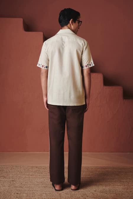 Saphed Beige Coffee Chintz Print Shirt Set 