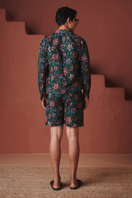 Saphed Paan Chintz Print Trucker Jacket Set 