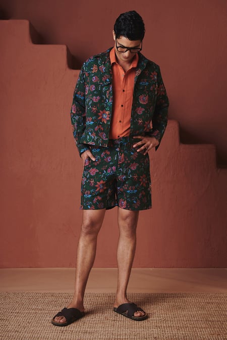 Saphed Paan Chintz Print Trucker Jacket Set 