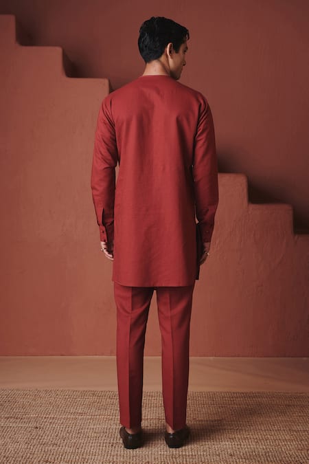 Saphed Brick Cotton Linen Side Open Kurta Set 