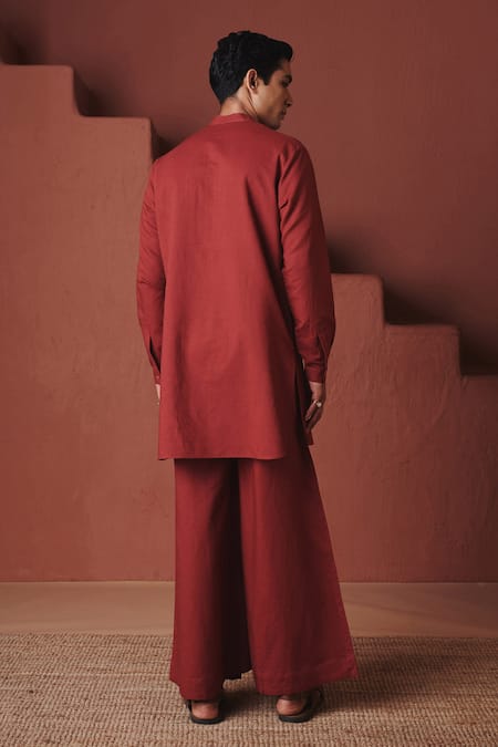 Saphed Brick Cotton Linen Saif Kurta Set 
