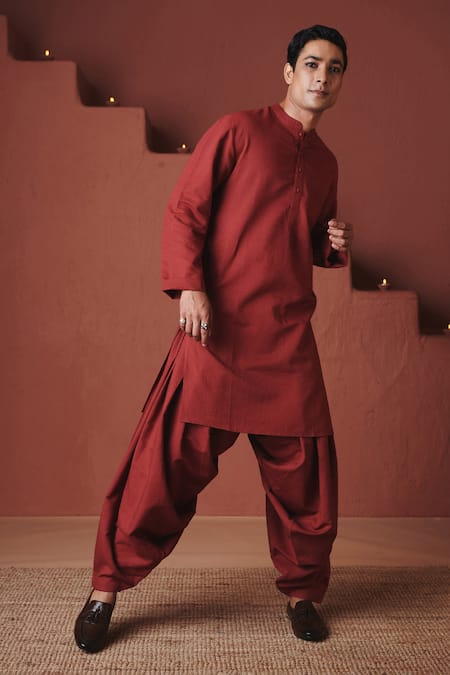 Saphed Brick Cotton Linen Dhoti Pant 