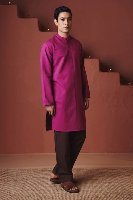 Saphed Orchid Cotton Linen Kurta 