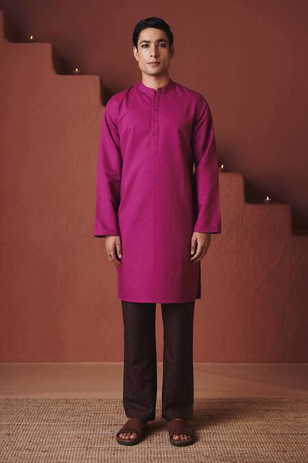 Buy_Saphed_Purple Cotton, Linen Orchid Kurta _Online_at_Aza_Fashions