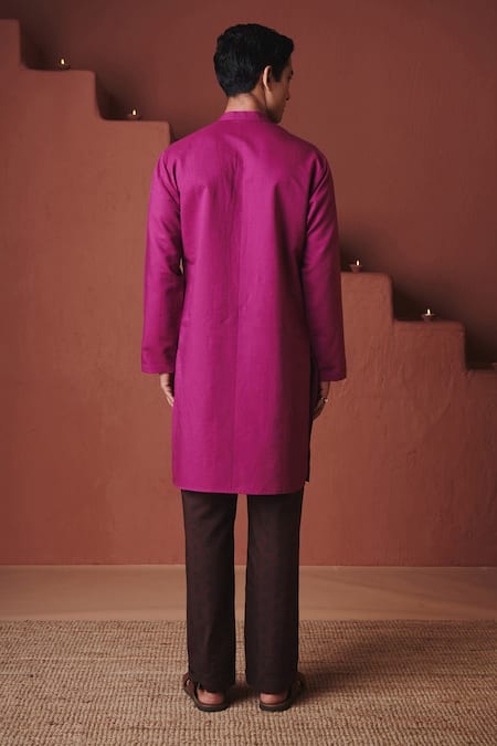 Saphed Orchid Cotton Linen Kurta 