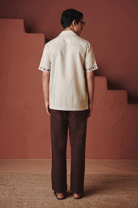 Saphed Beige Chintz Print Camp Collar Shirt 