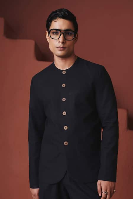 Saphed Carbon Cotton Linen Round Neck Jacket 