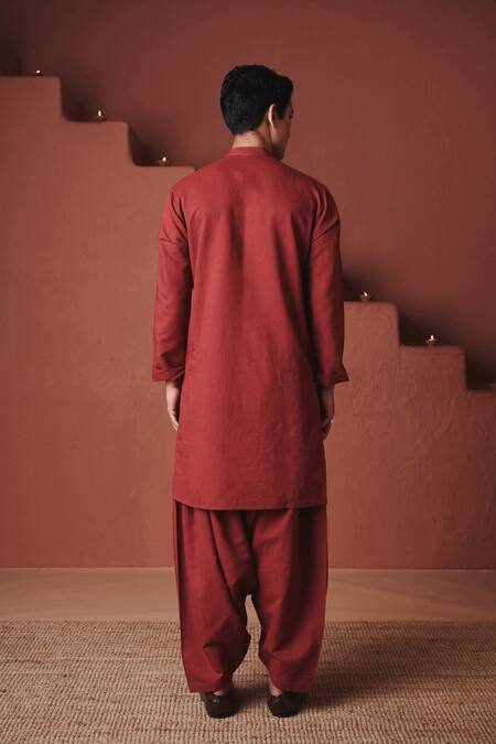 Saphed Brick Cotton Linen Kurta 