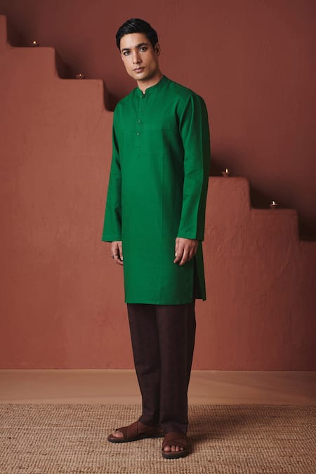 Saphed Paan Cotton Linen Kurta 
