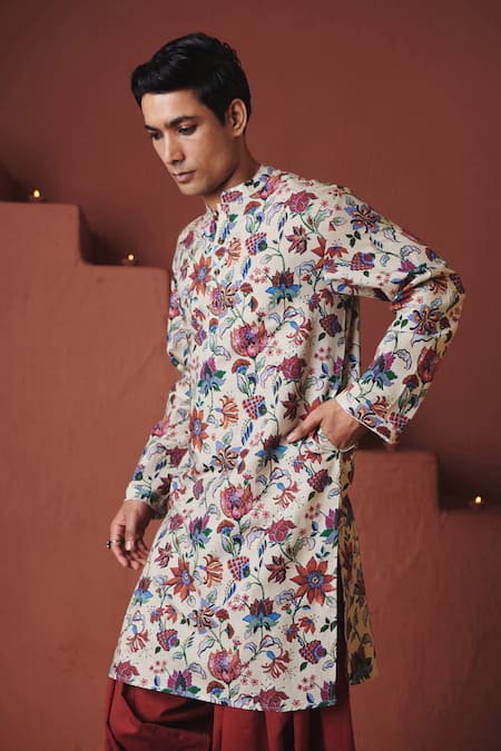 Saphed Beige Chintz Print Kurta 