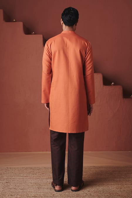 Saphed Marigold Cotton Linen Kurta 