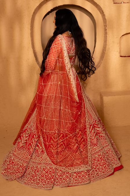 Amaltas Couture Jaal Hand Embroidered Bridal Lehenga Set 