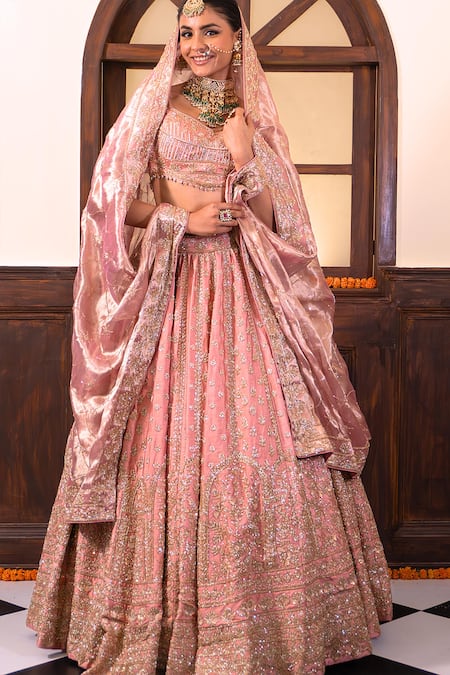 Amaltas Couture Pink Silk, Net, Tissue Sequins, Stones, Embroidery, Hand Bridal Lehenga Set at Aza Fashions Amaltas Couture_Pink Silk, Net, Tissue Sequins, Stones, Embroidery, Hand Bridal Lehenga Set _at_Aza_Fashions