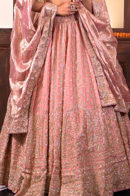 Buy Amaltas Couture Pink Silk, Net, Tissue Sequins, Stones, Embroidery, Hand Bridal Lehenga Set Buy_Amaltas Couture_Pink Silk, Net, Tissue Sequins, Stones, Embroidery, Hand Bridal Lehenga Set