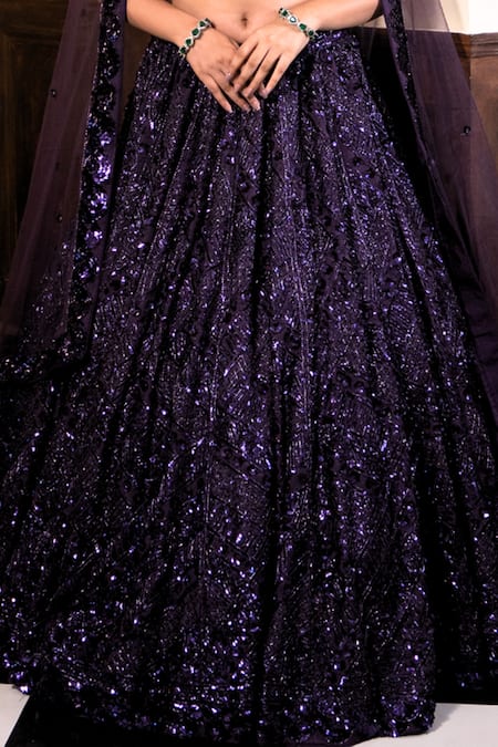 Amaltas Couture_Purple Silk, Net Sequins, Beads, Embroidery, Tassels One Geometric Lehenga Set _at_Aza_Fashions