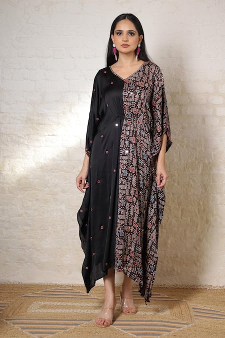 Sheeshakari Ajrakh Hand Printed & Embroidered Kaftan 