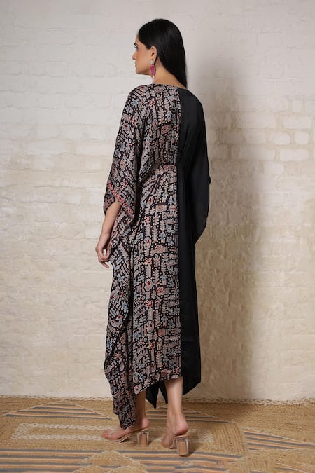 Sheeshakari Ajrakh Hand Printed & Embroidered Kaftan 