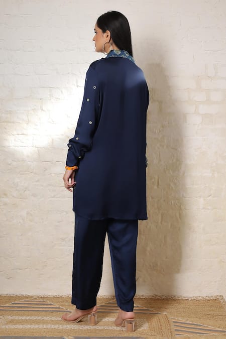 Sheeshakari Ajrakh Hand Print & Embroidered Pant Co-ord Set 