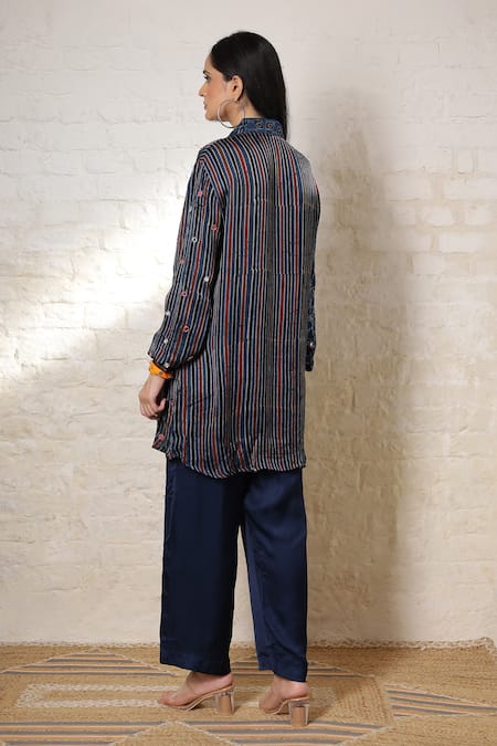 Sheeshakari Ajrakh Hand Print & Embroidered Shirt Pant Set 