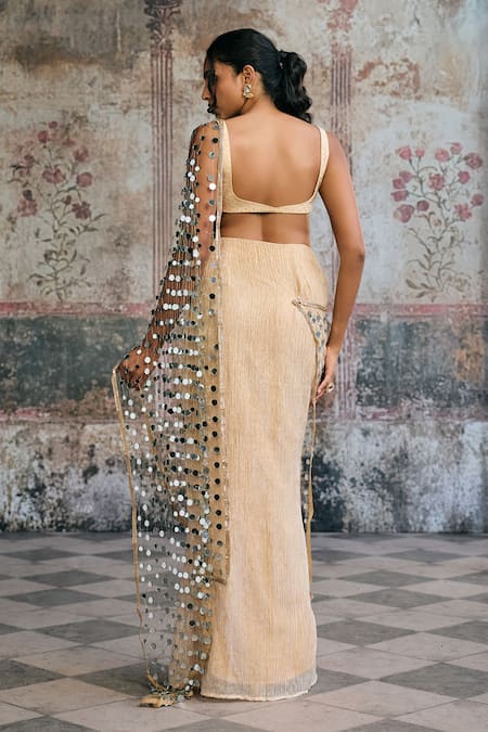SAANJH BY LEA Sayra Mirror Embellished Pre-Draped Saree With Blouse 