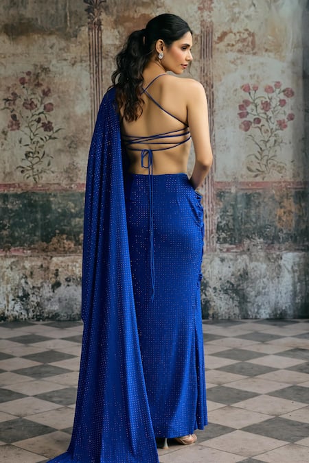 SAANJH BY LEA Neel Rhinestone Pre-Draped Saree With Blouse 