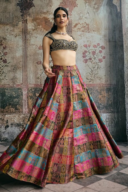 SAANJH BY LEA_Black Silk, Brocade Embroidery, Zari, Sequins Soundarya Banarasi Lehenga Set _at_Aza_Fashions
