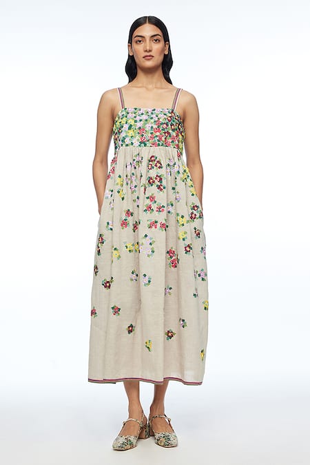 Payal Pratap Abstract Applique Embroidered Strappy Dress 