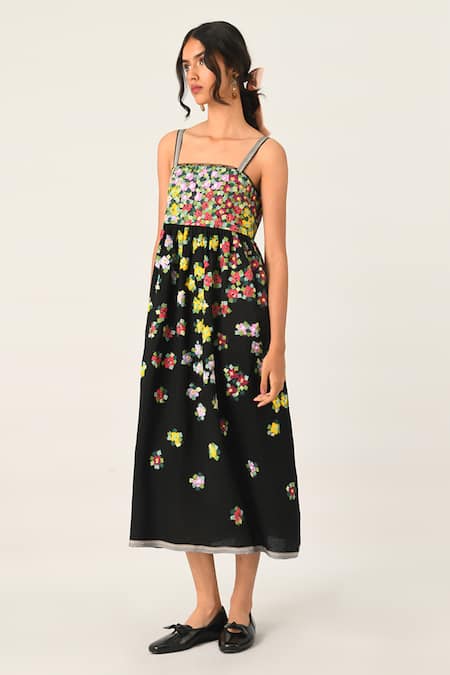 Payal Pratap Multi Abstract Applique Strappy Dress 