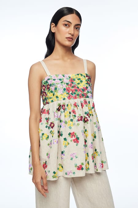 Payal Pratap Gracilipes Multi Abstract Applique Strap Top 