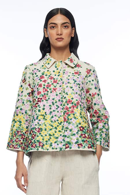 Payal Pratap A-Line Applique Collar Jacket 