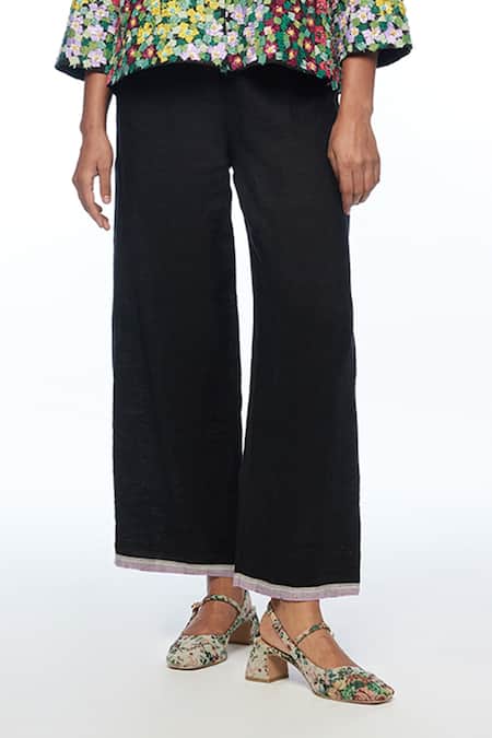 Payal Pratap_Black Linen Bishopli Handloom Pant _Online_at_Aza_Fashions