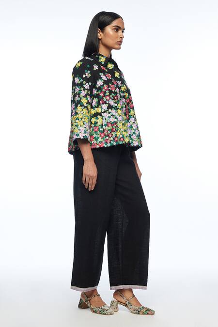 Buy_Payal Pratap_Black Linen Bishopli Handloom Pant _Online_at_Aza_Fashions