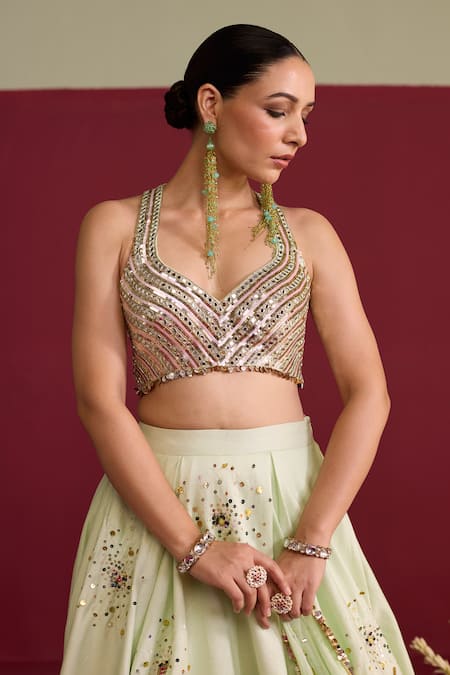 Meesa_Chanderi Silk Embroidery, Sequins, Gota Patti Halter Neck Msr-028_3v4lxi0ucdfmki _Online_at_Aza_Fashions